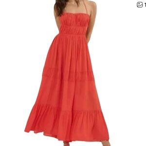 Promesa Vibrant Coral Orange Tiered Maxi Dress Halter Tie-Back Large L